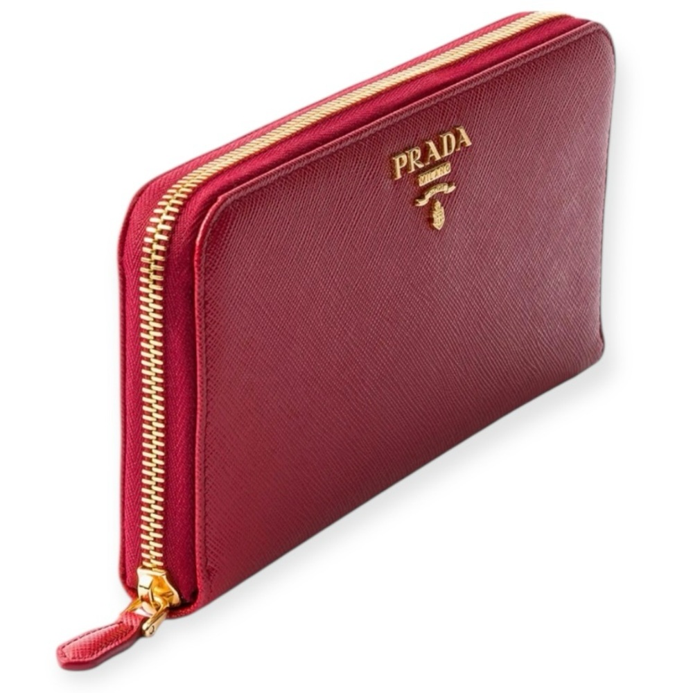 PRADA Zip Wallet Crimson Saffiano Leather Continental Wallet GUC - Picture 2 of 11